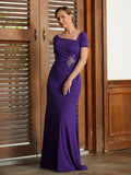 Moira Sheath/Column Jersey Beading Square Short Sleeves Floor-Length Mother of the Bride Dresses STIP0020333