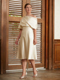 Jordan A-Line/Princess Charmeuse Ruched Off-the-Shoulder 1/2 Sleeves Tea-Length Mother of the Bride Dresses STIP0020363