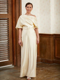 Jasmine Sheath/Column Charmeuse Ruched Off-the-Shoulder Short Sleeves Floor-Length Mother of the Bride Dresses STIP0020309