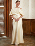 Jasmine Sheath/Column Charmeuse Ruched Off-the-Shoulder Short Sleeves Floor-Length Mother of the Bride Dresses STIP0020309