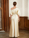 Jasmine Sheath/Column Charmeuse Ruched Off-the-Shoulder Short Sleeves Floor-Length Mother of the Bride Dresses STIP0020309