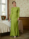 Zoey Sheath/Column Jersey Ruched Scoop Long Sleeves Floor-Length Mother of the Bride Dresses STIP0020352