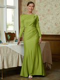 Zoey Sheath/Column Jersey Ruched Scoop Long Sleeves Floor-Length Mother of the Bride Dresses STIP0020352