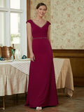 Taniyah Sheath/Column Stretch Crepe Beading V-neck Sleeveless Floor-Length Mother of the Bride Dresses STIP0020330