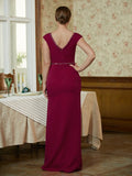 Taniyah Sheath/Column Stretch Crepe Beading V-neck Sleeveless Floor-Length Mother of the Bride Dresses STIP0020330