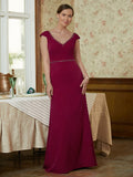 Taniyah Sheath/Column Stretch Crepe Beading V-neck Sleeveless Floor-Length Mother of the Bride Dresses STIP0020330