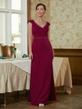 Taniyah Sheath/Column Stretch Crepe Beading V-neck Sleeveless Floor-Length Mother of the Bride Dresses STIP0020330