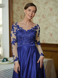 Elsa A-Line/Princess Satin Applique V-neck Long Sleeves Floor-Length Mother of the Bride Dresses STIP0020358