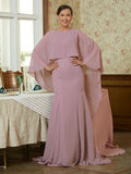 Kayden Sheath/Column Chiffon Ruffles Scoop Long Sleeves Sweep/Brush Train Mother of the Bride Dresses STIP0020360