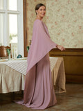 Kayden Sheath/Column Chiffon Ruffles Scoop Long Sleeves Sweep/Brush Train Mother of the Bride Dresses STIP0020360