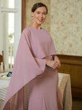 Kayden Sheath/Column Chiffon Ruffles Scoop Long Sleeves Sweep/Brush Train Mother of the Bride Dresses STIP0020360