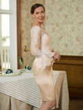 Stella Sheath/Column Satin Lace Scoop Long Sleeves Knee-Length Mother of the Bride Dresses STIP0020315