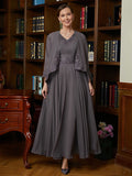 Kay A-Line/Princess Chiffon Applique V-neck Sleeveless Ankle-Length Mother of the Bride Dresses STIP0020365