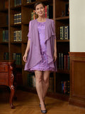 Eden Sheath/Column Lace V-neck 1/2 Sleeves Short/Mini Mother of the Bride Dresses STIP0020367