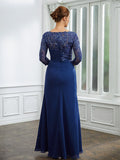 Heidy Sheath/Column Chiffon Applique Bateau 3/4 Sleeves Floor-Length Mother of the Bride Dresses STIP0020280