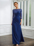 Heidy Sheath/Column Chiffon Applique Bateau 3/4 Sleeves Floor-Length Mother of the Bride Dresses STIP0020280