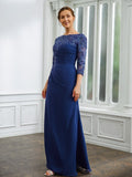 Heidy Sheath/Column Chiffon Applique Bateau 3/4 Sleeves Floor-Length Mother of the Bride Dresses STIP0020280