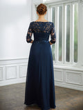 Kallie A-Line/Princess Chiffon Applique Bateau 3/4 Sleeves Floor-Length Mother of the Bride Dresses STIP0020276