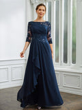 Kallie A-Line/Princess Chiffon Applique Bateau 3/4 Sleeves Floor-Length Mother of the Bride Dresses STIP0020276