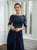 Kallie A-Line/Princess Chiffon Applique Bateau 3/4 Sleeves Floor-Length Mother of the Bride Dresses STIP0020276