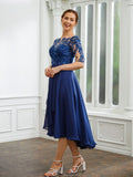 Angelina A-Line/Princess Chiffon Applique Bateau 1/2 Sleeves Tea-Length Mother of the Bride Dresses STIP0020279