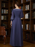 Aurora A-Line/Princess Chiffon Ruched Bateau 3/4 Sleeves Asymmetrical Mother of the Bride Dresses STIP0020265