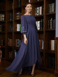 Aurora A-Line/Princess Chiffon Ruched Bateau 3/4 Sleeves Asymmetrical Mother of the Bride Dresses STIP0020265