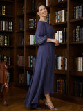 Aurora A-Line/Princess Chiffon Ruched Bateau 3/4 Sleeves Asymmetrical Mother of the Bride Dresses STIP0020265