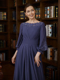 Aurora A-Line/Princess Chiffon Ruched Bateau 3/4 Sleeves Asymmetrical Mother of the Bride Dresses STIP0020265