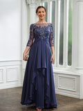 Karen A-Line/Princess Chiffon Applique Bateau 3/4 Sleeves Floor-Length Mother of the Bride Dresses STIP0020266