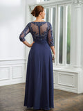 Karen A-Line/Princess Chiffon Applique Bateau 3/4 Sleeves Floor-Length Mother of the Bride Dresses STIP0020266