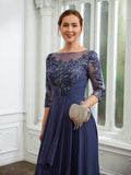 Karen A-Line/Princess Chiffon Applique Bateau 3/4 Sleeves Floor-Length Mother of the Bride Dresses STIP0020266