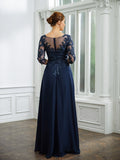 Lillian A-Line/Princess Chiffon Applique V-neck 3/4 Sleeves Floor-Length Mother of the Bride Dresses STIP0020267