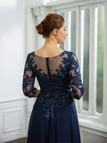 Lillian A-Line/Princess Chiffon Applique V-neck 3/4 Sleeves Floor-Length Mother of the Bride Dresses STIP0020267