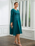 Noelle A-Line/Princess Chiffon Ruched V-neck Short Sleeves Knee-Length Mother of the Bride Dresses STIP0020268