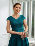 Noelle A-Line/Princess Chiffon Ruched V-neck Short Sleeves Knee-Length Mother of the Bride Dresses STIP0020268