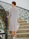 Winifred Sheath/Column Chiffon Applique Bateau 3/4 Sleeves Short/Mini Mother of the Bride Dresses STIP0020270