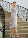 Winifred Sheath/Column Chiffon Applique Bateau 3/4 Sleeves Short/Mini Mother of the Bride Dresses STIP0020270