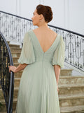 Alexus A-Line/Princess Chiffon Ruched V-neck 1/2 Sleeves Floor-Length Mother of the Bride Dresses STIP0020271