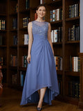 Adison A-Line/Princess Chiffon Applique Scoop Sleeveless Asymmetrical Mother of the Bride Dresses STIP0020257