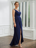 Elena Sheath/Column Stretch Crepe Ruched V-neck Sleeveless Floor-Length Mother of the Bride Dresses STIP0020258