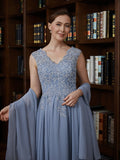 Eliana A-Line/Princess Chiffon Applique V-neck Sleeveless Floor-Length Mother of the Bride Dresses STIP0020259