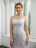 Zoe A-Line/Princess Tulle Ruched Bateau Short Sleeves Ankle-Length Mother of the Bride Dresses STIP0020261