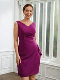 Giselle Sheath/Column Stretch Crepe Ruched V-neck Sleeveless Knee-Length Mother of the Bride Dresses STIP0020262