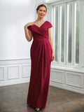 Liana Sheath/Column Jersey Ruched V-neck Short Sleeves Floor-Length Mother of the Bride Dresses STIP0020252