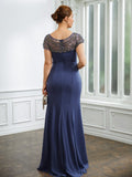 Rosalie Sheath/Column Chiffon Beading Bateau Short Sleeves Floor-Length Mother of the Bride Dresses STIP0020253