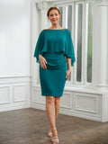 Luna Sheath/Column Chiffon Ruched Bateau 3/4 Sleeves Knee-Length Mother of the Bride Dresses STIP0020247