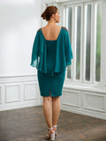 Luna Sheath/Column Chiffon Ruched Bateau 3/4 Sleeves Knee-Length Mother of the Bride Dresses STIP0020247