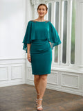 Luna Sheath/Column Chiffon Ruched Bateau 3/4 Sleeves Knee-Length Mother of the Bride Dresses STIP0020247