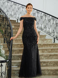 Zion Sheath/Column Tulle Beading Off-the-Shoulder Sleeveless Floor-Length Mother of the Bride Dresses STIP0020249